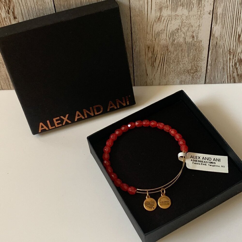 Alex and Ani Charm Tangerine Beaded Pebble Bangle Gold Finish 2"- 3.5" NIB